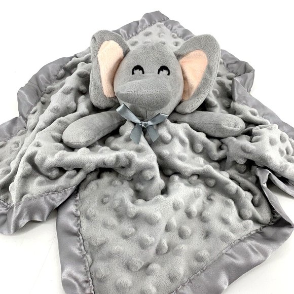 Gray Elephant Crinkle Ears Velour Baby Security Blanket Plush‎ Lovey Dot Minky - Picture 1 of 6